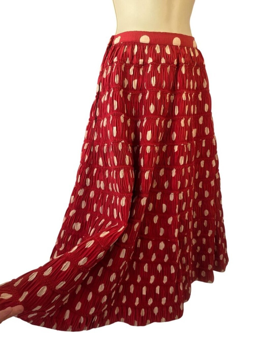 Vintage Red Polka Dot Prairie Skirt Sz XXS 22” Waist Boho Cottagecore Midi Skirt - Picture 1 of 12